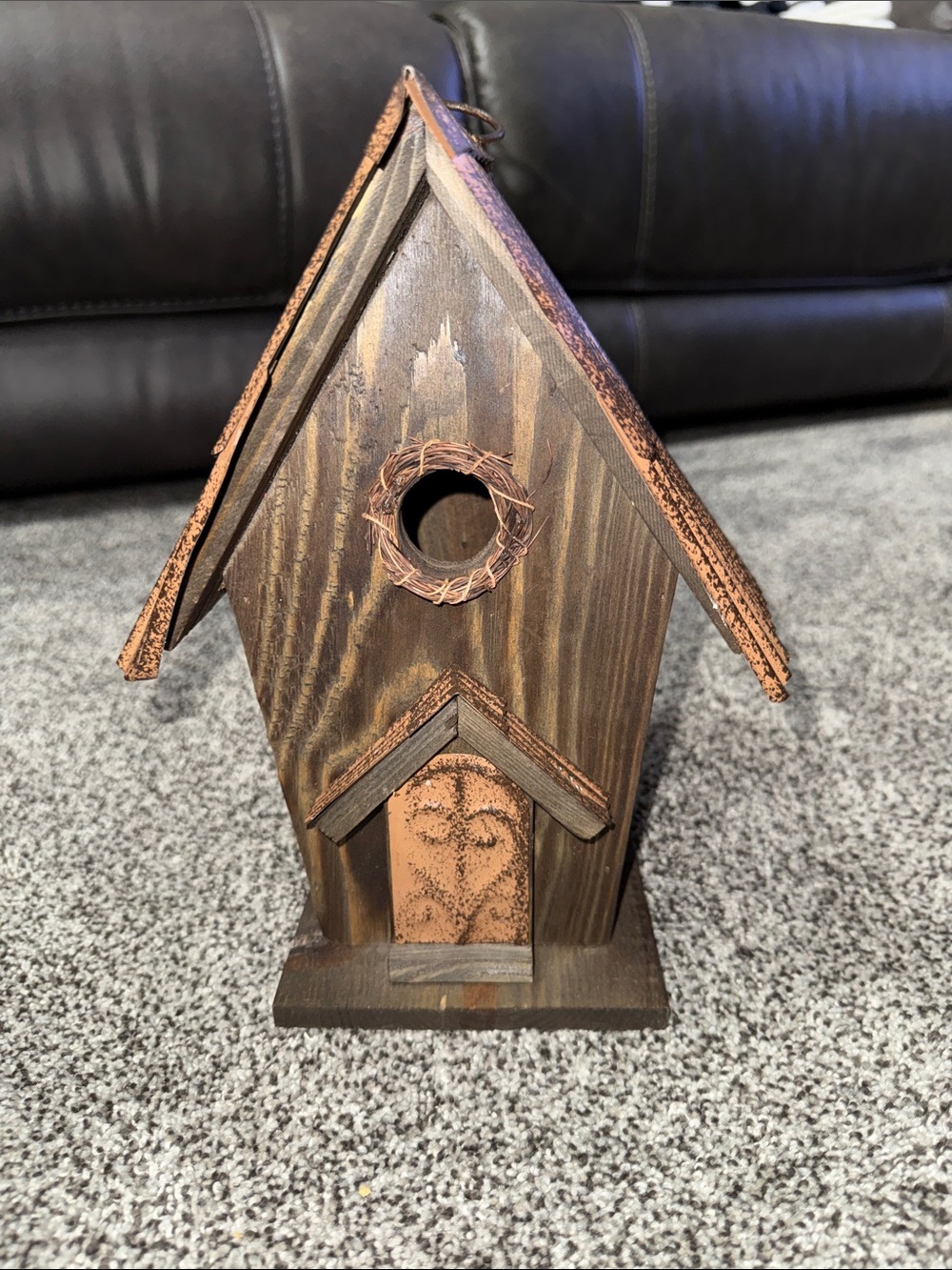 Rustic Brown Wooden Birdhouse with Copper Accent - Home Accents